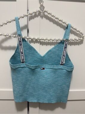Tommy Jeans Light Blue Ribbed Sweater Knit Crop Top XS